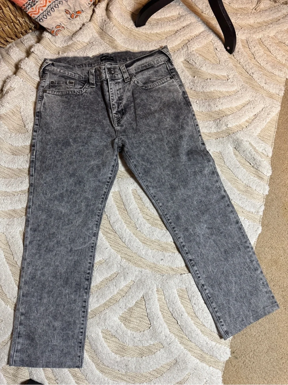 True Religion Men's Black Gray Acid-Wash Relaxed Jeans